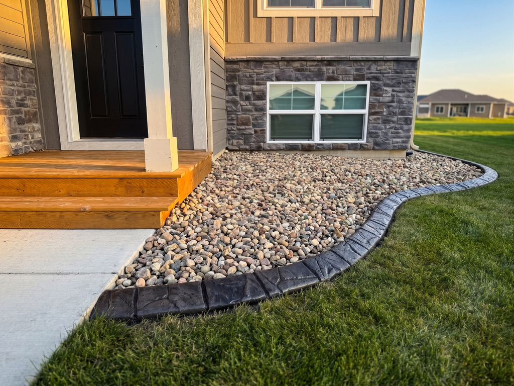 Front entry curve in dark stamped concrete